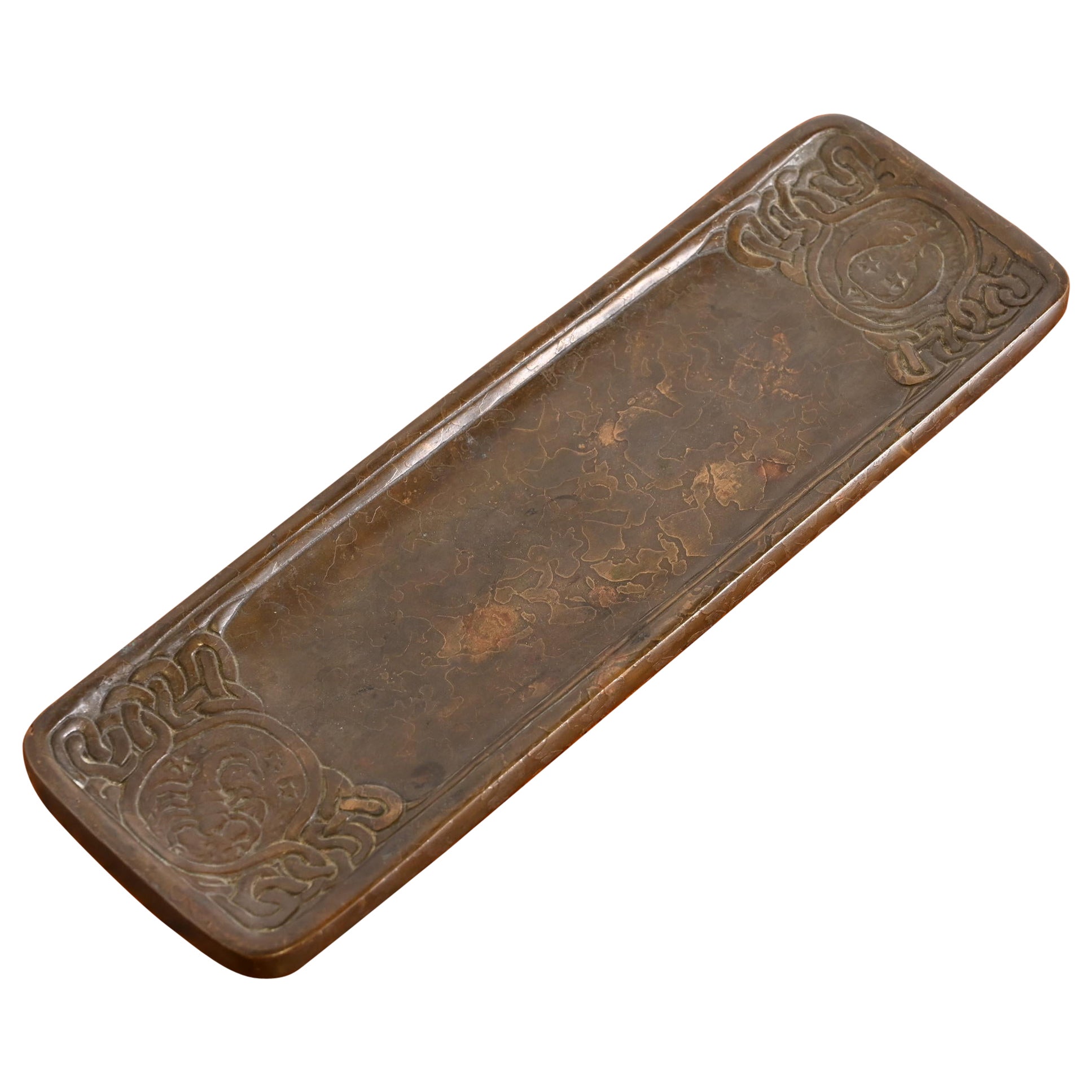 Tiffany Studios New York "Zodiac" Bronze Pen Tray For Sale