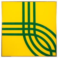 Vintage Modern Op Art Abstract Yellow Green Lines by Turner MFG Co Chicago 1970s