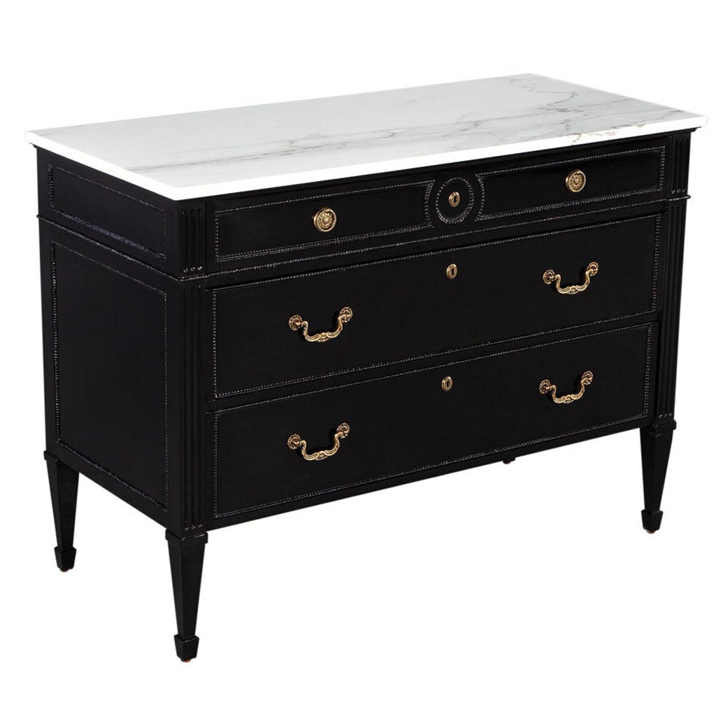 Marble Top Louis XVI Style Commode Chest For Sale