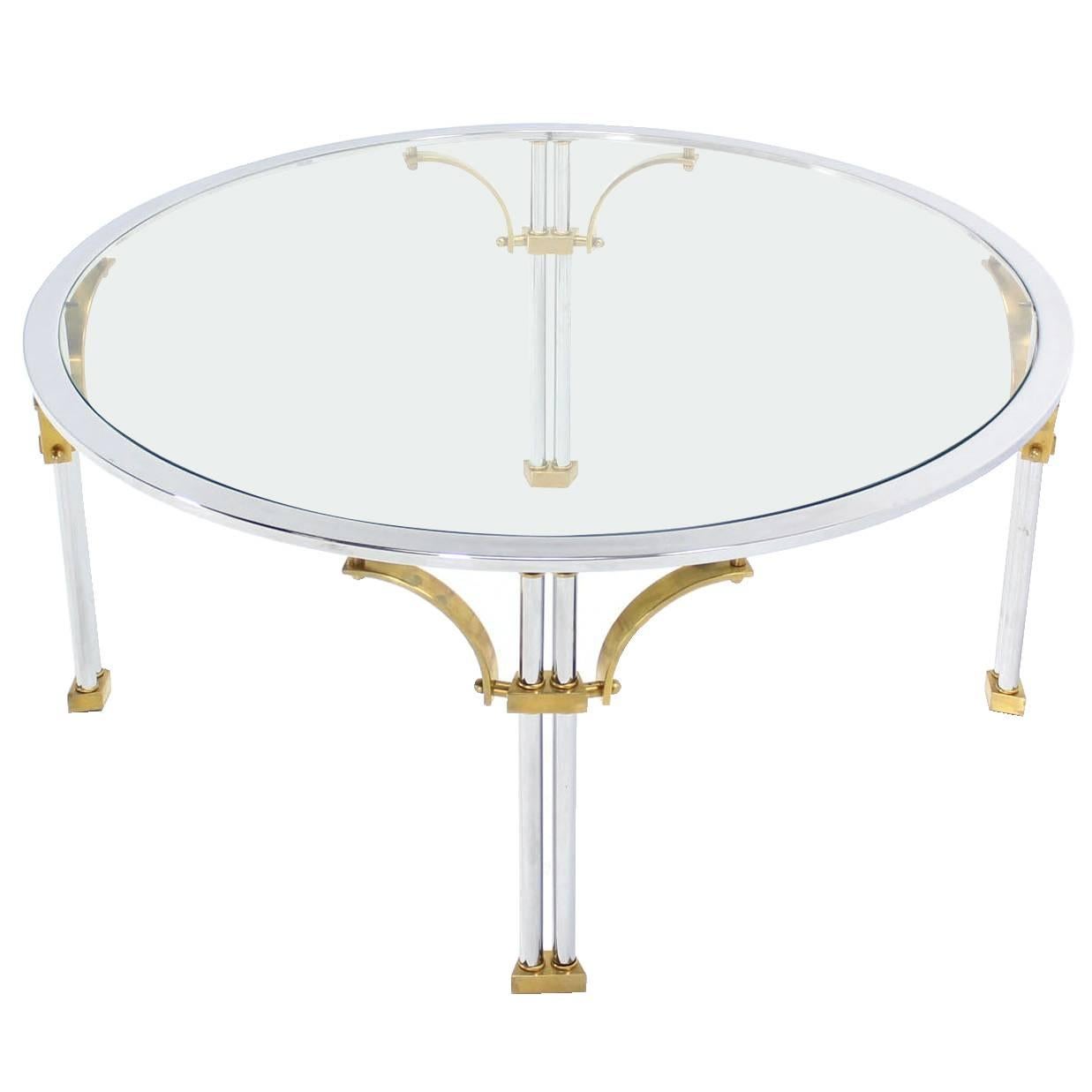 Round Chrome Brass Glass Mid Century Modern Coffee Table For Sale