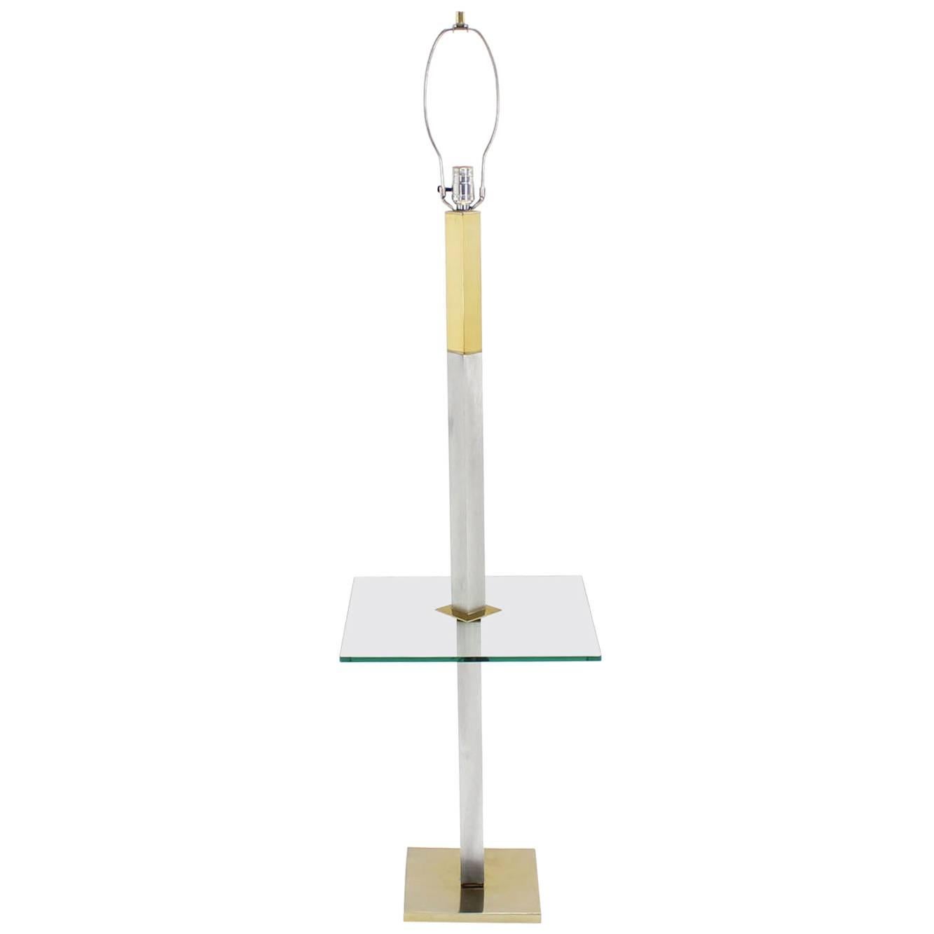 Chrome Brass Glass Table Floor Lamp Square Side Table For Sale