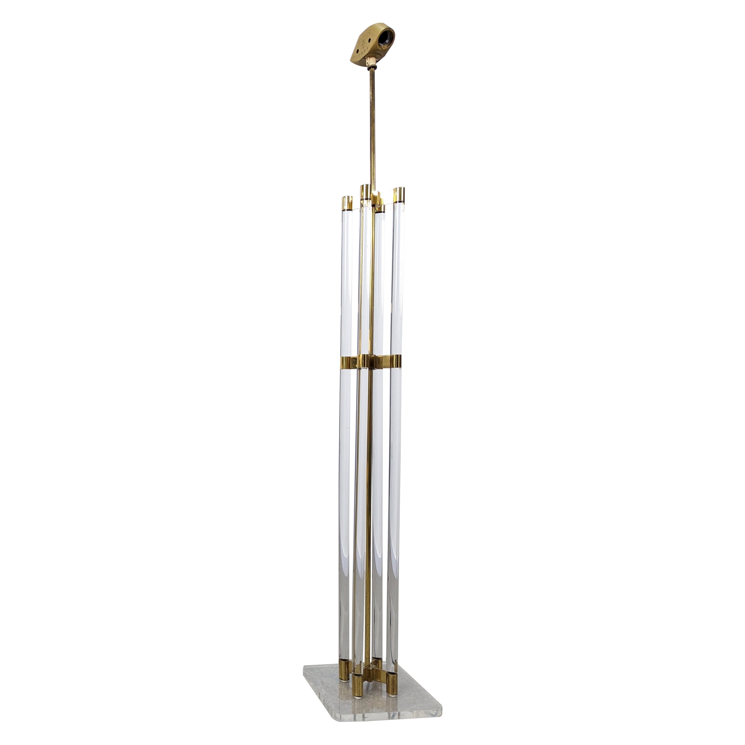 Vintage Floor Lamp Lucite and Brass, 1970s For Sale