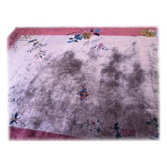 Retro Unusual Chinese Art Deco Carpet in pink and purple tones with blue accents
