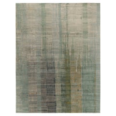 Rug & Kilim’s Modern Abstract Rug in Blue, Green and Greige Geometric Pattern