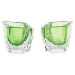 Paire de bols de bar en verre bullé angulaire vert Kelly Mandruzzato de Murano 