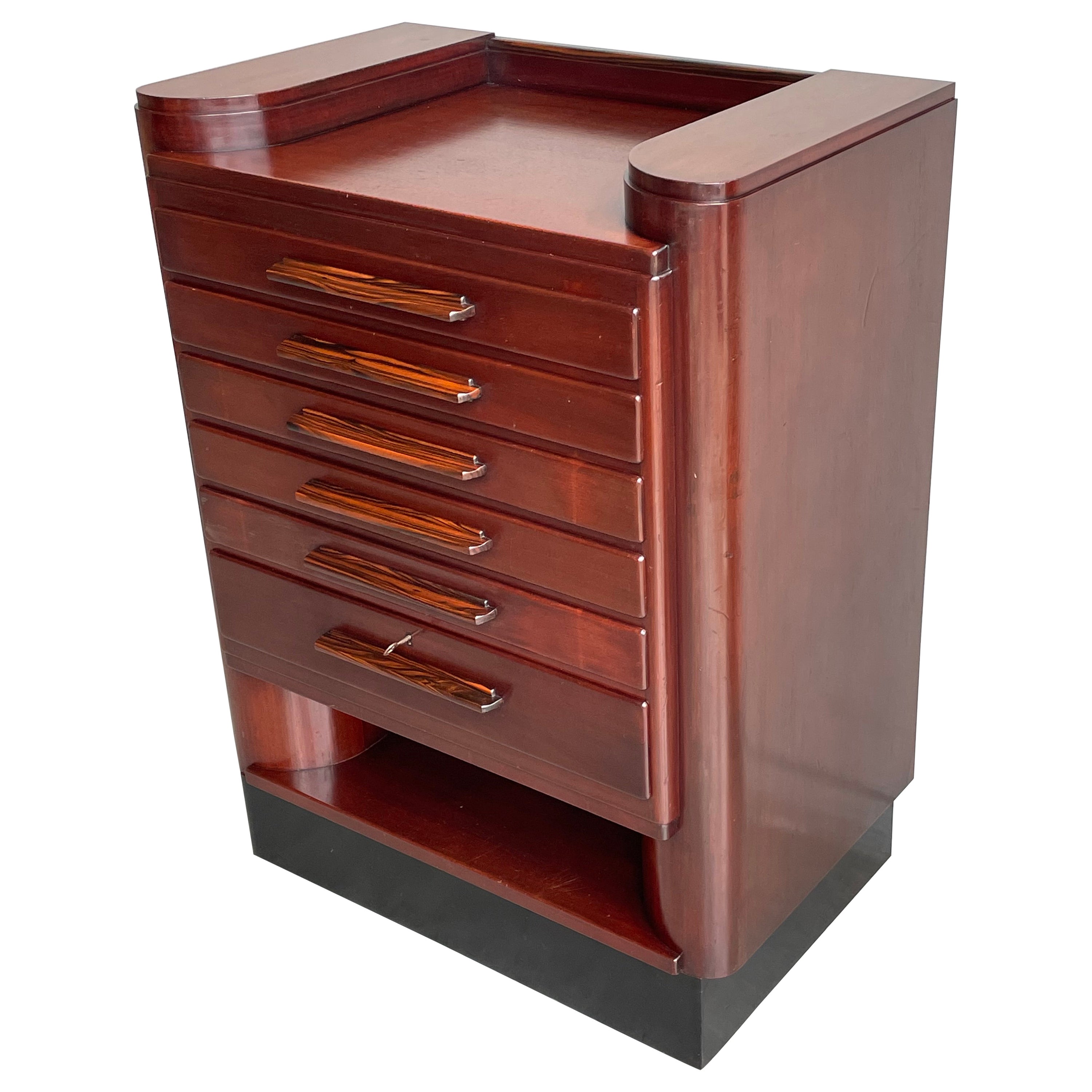 Rare Art Deco Chest of Drawers / Filing Cabinet with Stunning Coromandel Handles For Sale