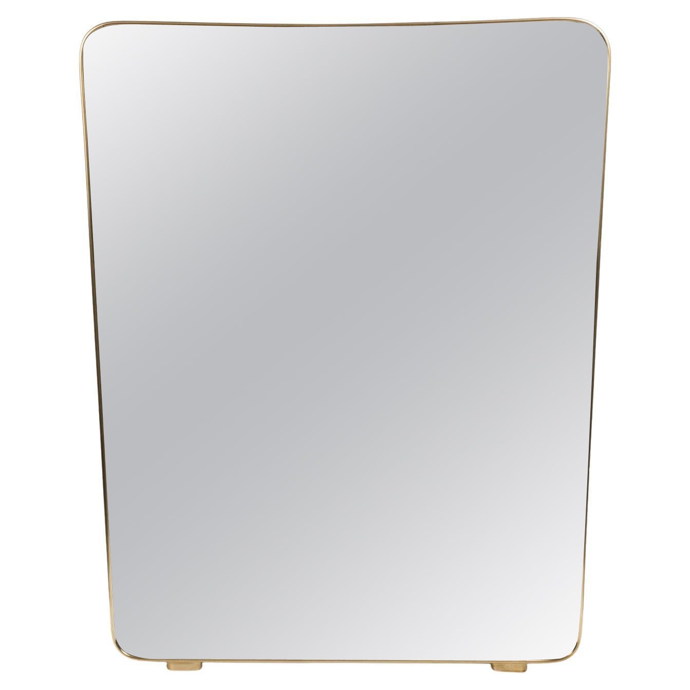 Large Italian Modernist Tapered Brass Mirror, 1950ca For Sale
