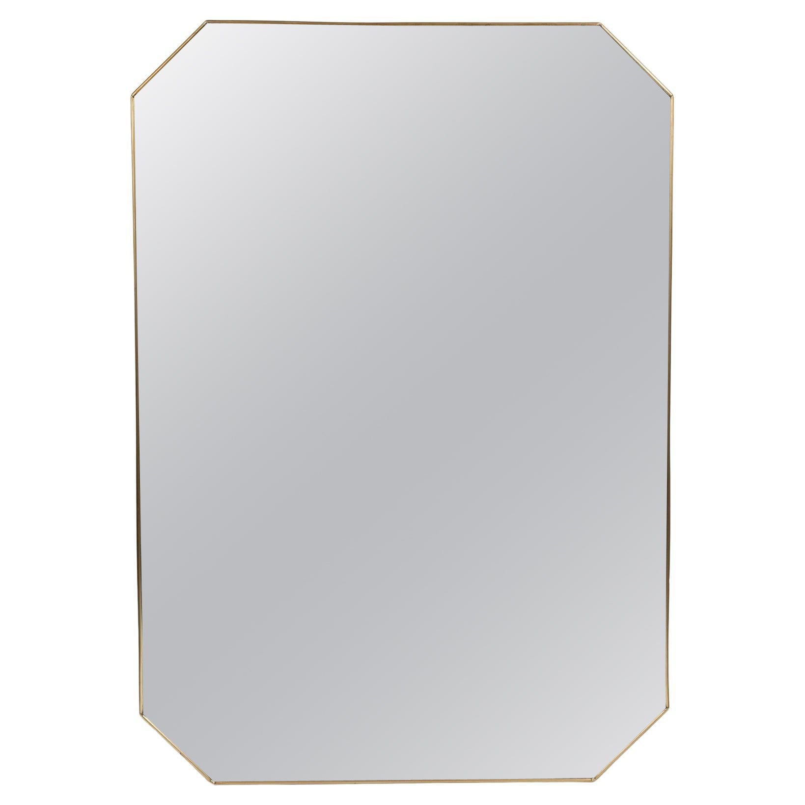 Large Italian Modernist Octagonal Brass Wall Mirror, 1950ca For Sale