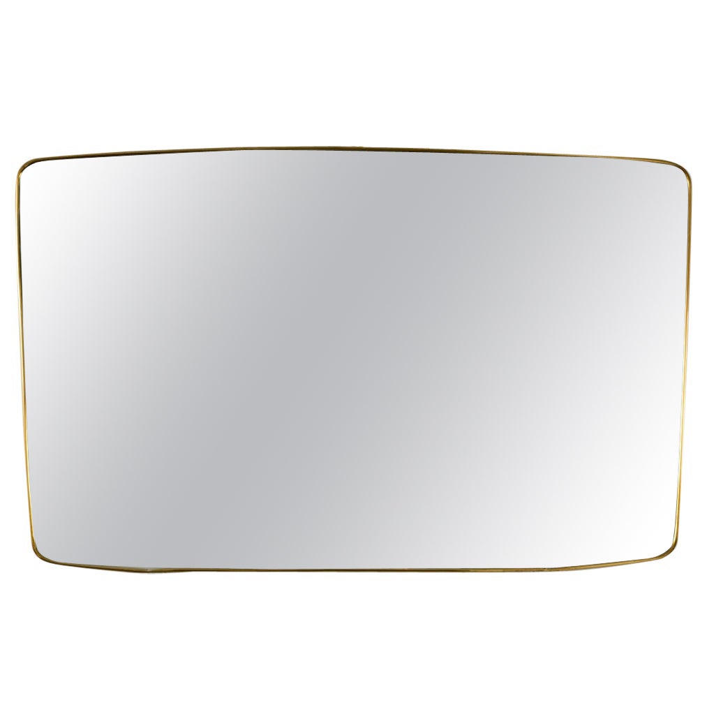 Italian Modernist Horizontal Bowed Brass Mirror For Sale