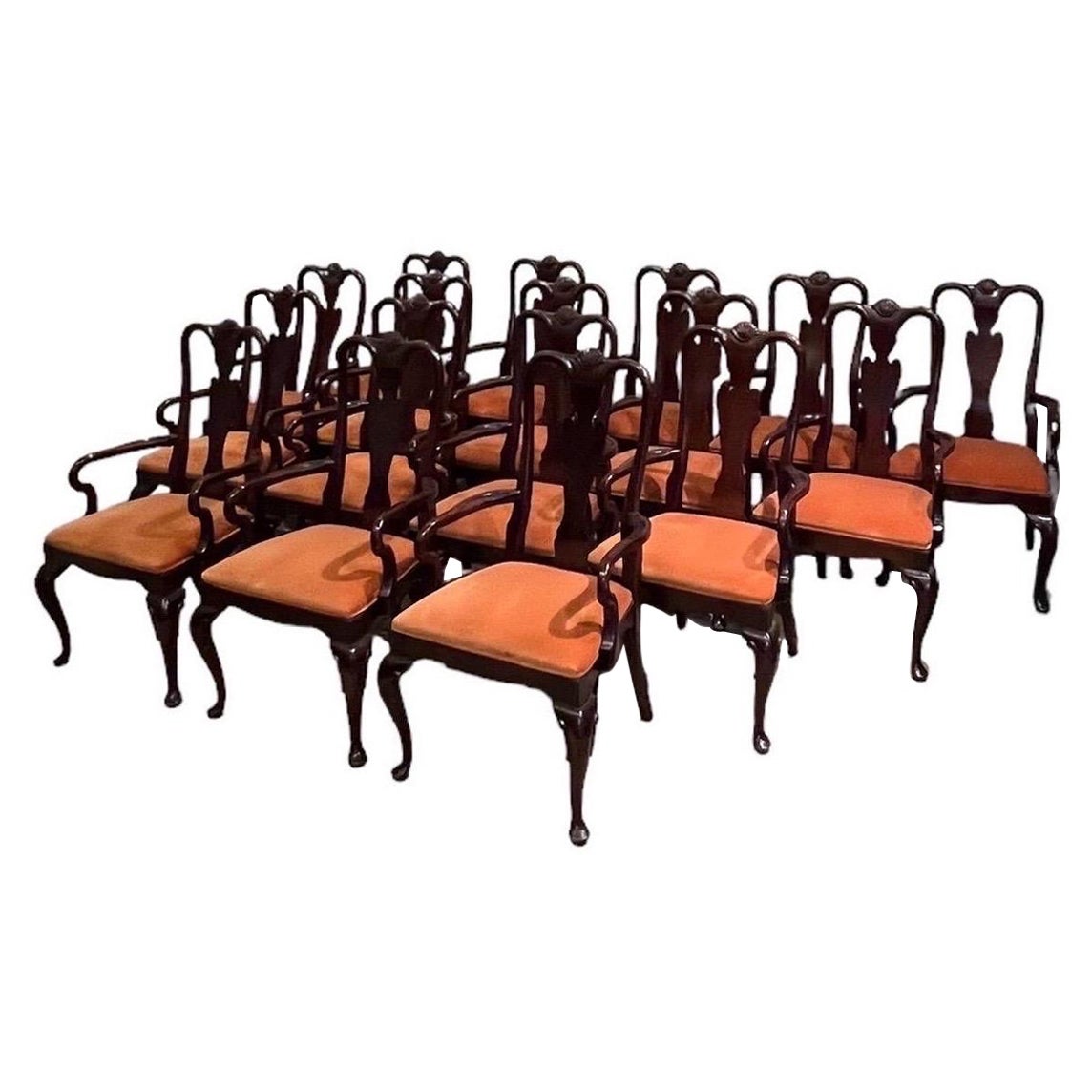 17 Queen Anne style Mahogany Armchirs  For Sale