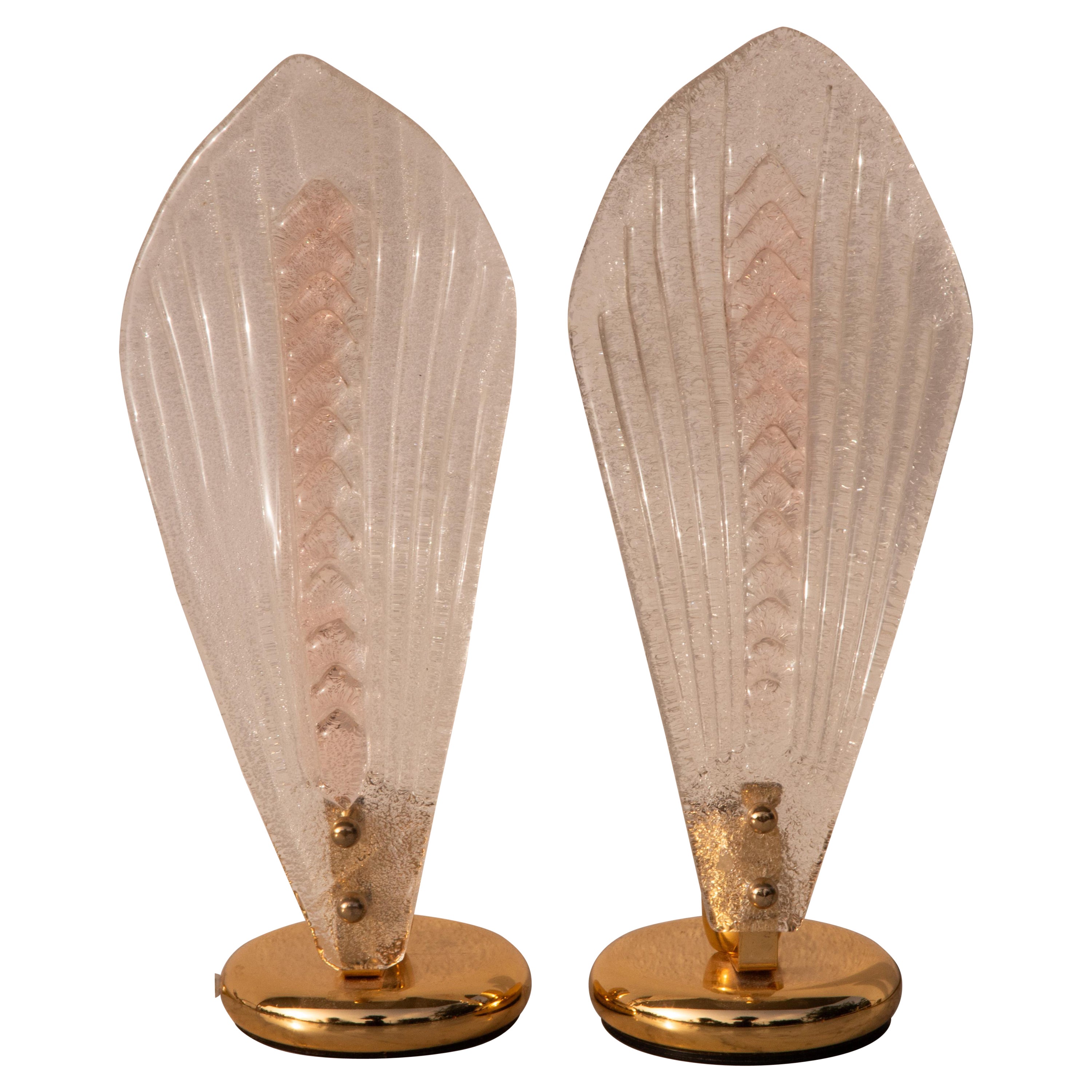 Set of 2 Murano Table Lamps Pink and Trasparent, 1970
