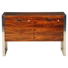 Rosewood and Chrome Credenza by Roger Sprunger for Dunbar, c 1970, Signed
