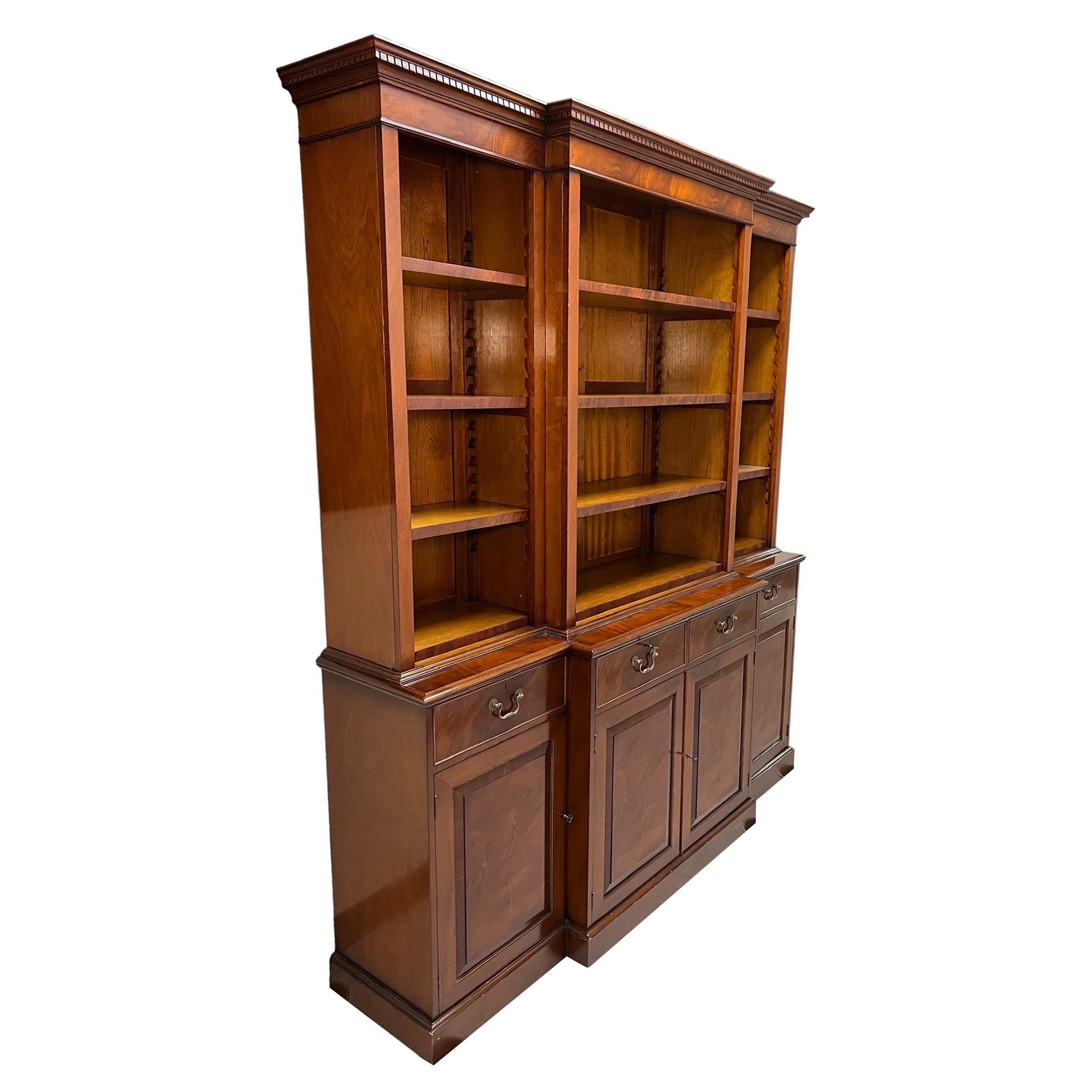 A George III Style Mahogany Open Breakfront Bookcase 