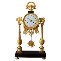 French Directoire Marble Pillar Mantel Clock