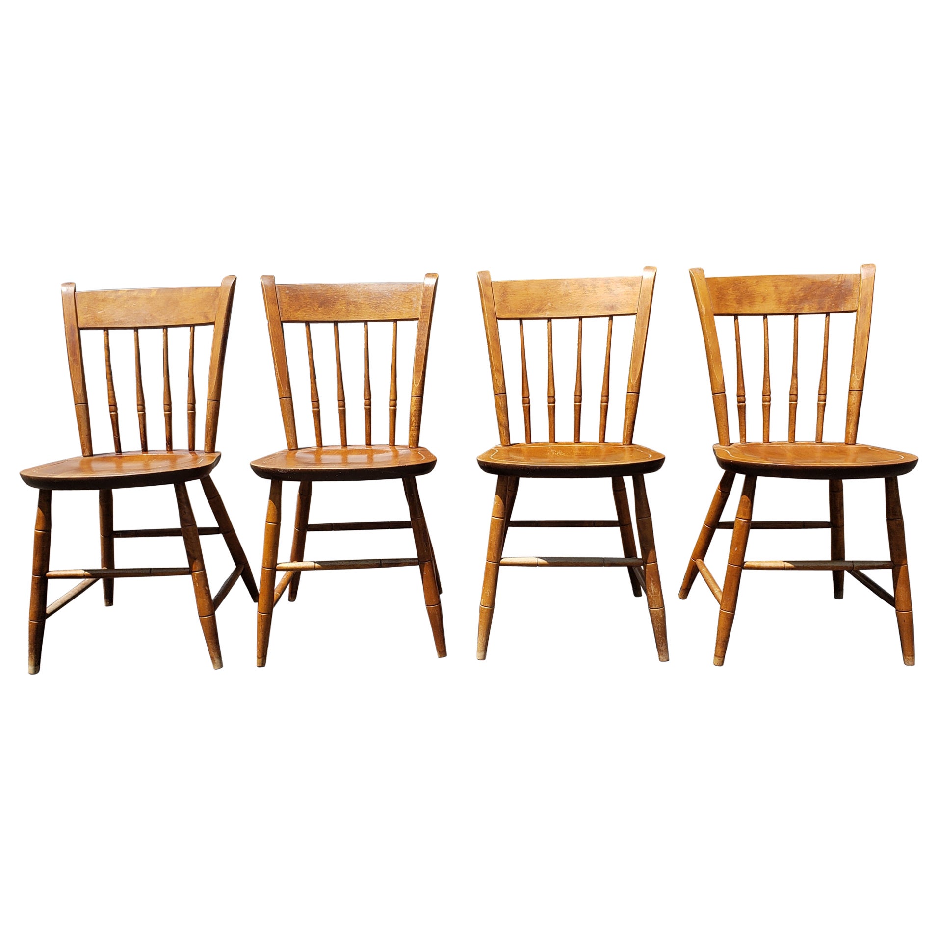 1960s Nichols and Stone Maple Windsor Dining Chairs, Set of 4 For Sale
