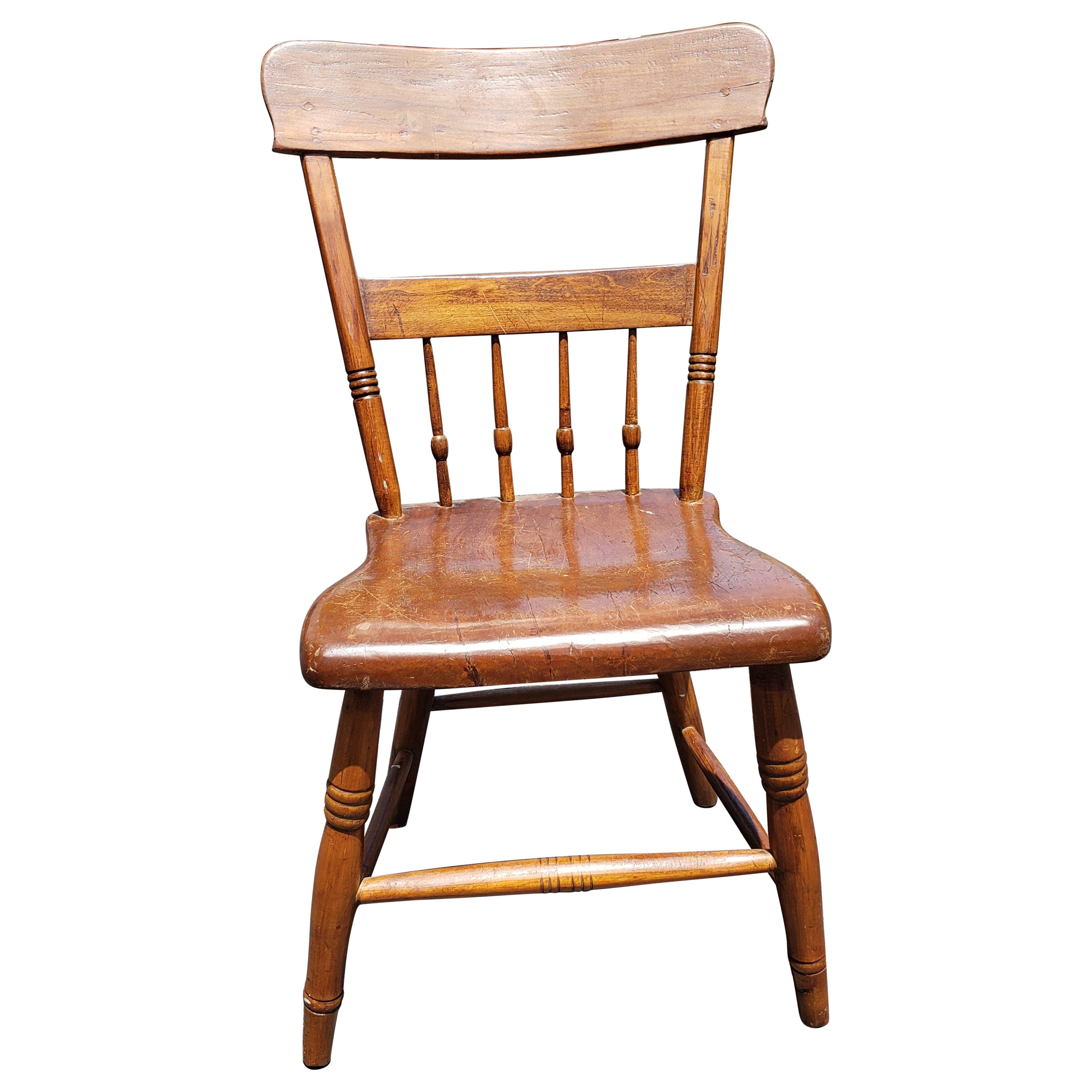 Late 19th Century Early American  HandCrafted Maple Plank Chair For Sale
