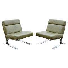Sedia da salotto vintage in pelle Mossgreen