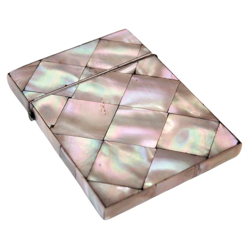 19th Century English Victorian Mother of Pearl Business Calling Card Case For Sale
