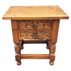 Antique 1900s Edwardian Carved Maple Two-Drawer Bedside Table