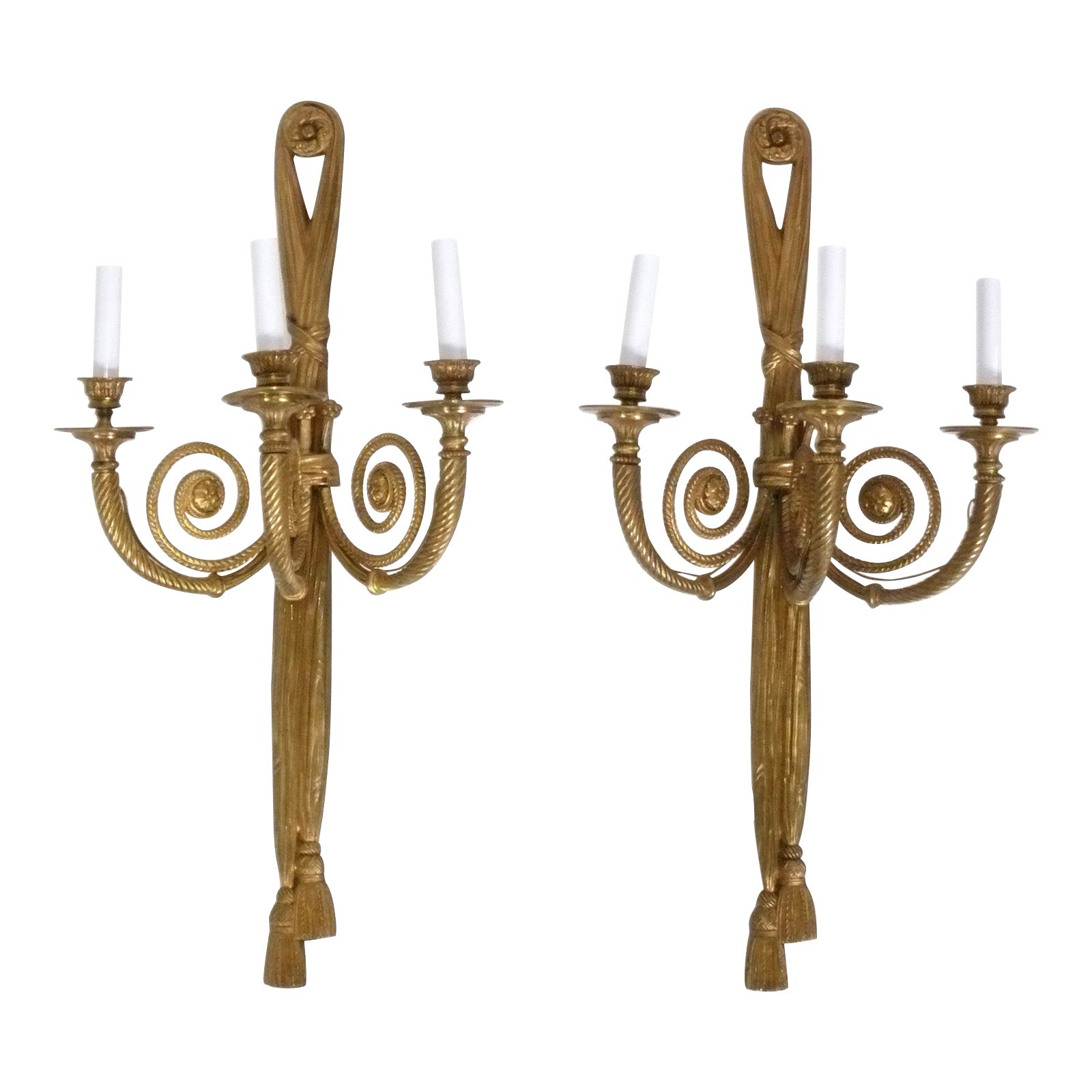 Pair of Brass or Bronze Sconces attributed to Caldwell  For Sale