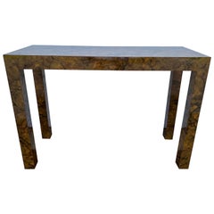 Burl Wood Formica Parsons Console Table 