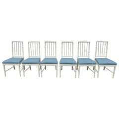 Vintage Set of Six Thomasville Faux Bamboo Dining Chairs 
