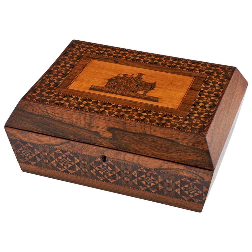 Tunbridge Ware - Costurero finamente decorado, c1840 en venta