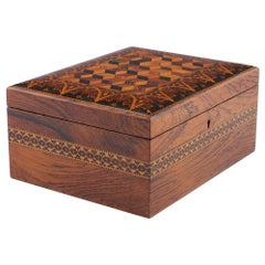 Antique Tunbridge Ware - A Fine Sewing Box with Isometric Cubes, c1850