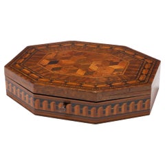 Antique A Very Fine and Rare Tunbridge Ware Octagonal Work Box by Edmund Nye, c1850