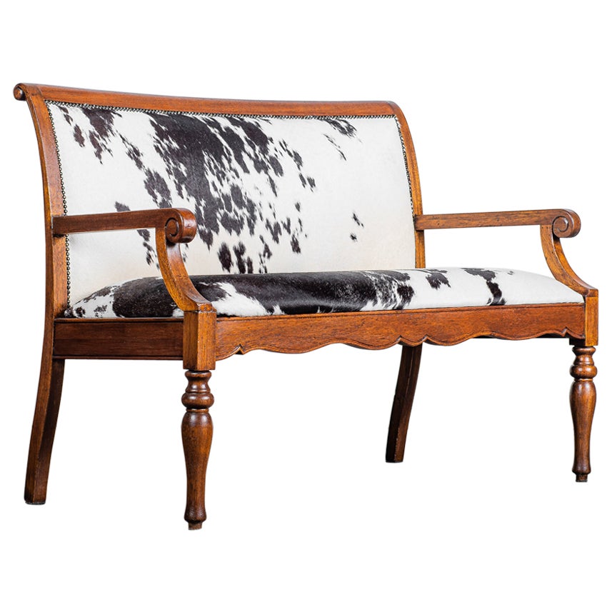 Wooden and Cowhide Loveseat by Studio Kobylko, Mid-Century Modern For Sale