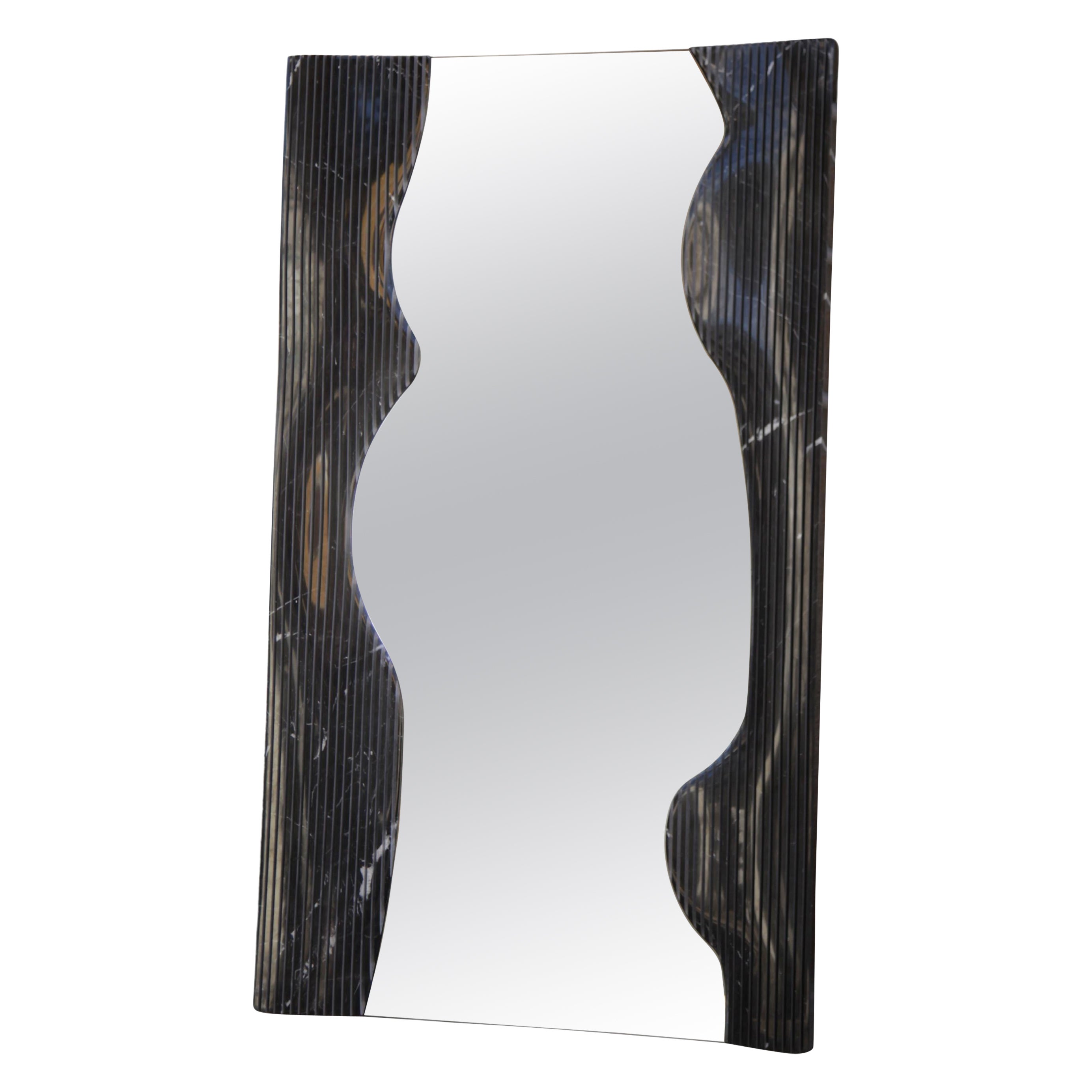 Handcrafted Italian Marble Full-Body Floor Ripple Mirror For Sale
