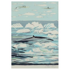 Vintage Aka Høegh, Greenlandic Painter, Color Lithograph on Paper, Greenlandic Sea Motif