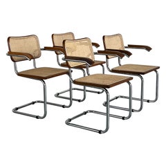 Set of 4 Vintage Brown Cesca Midcentury Italian Cantilever Chair, Marcel Breuer
