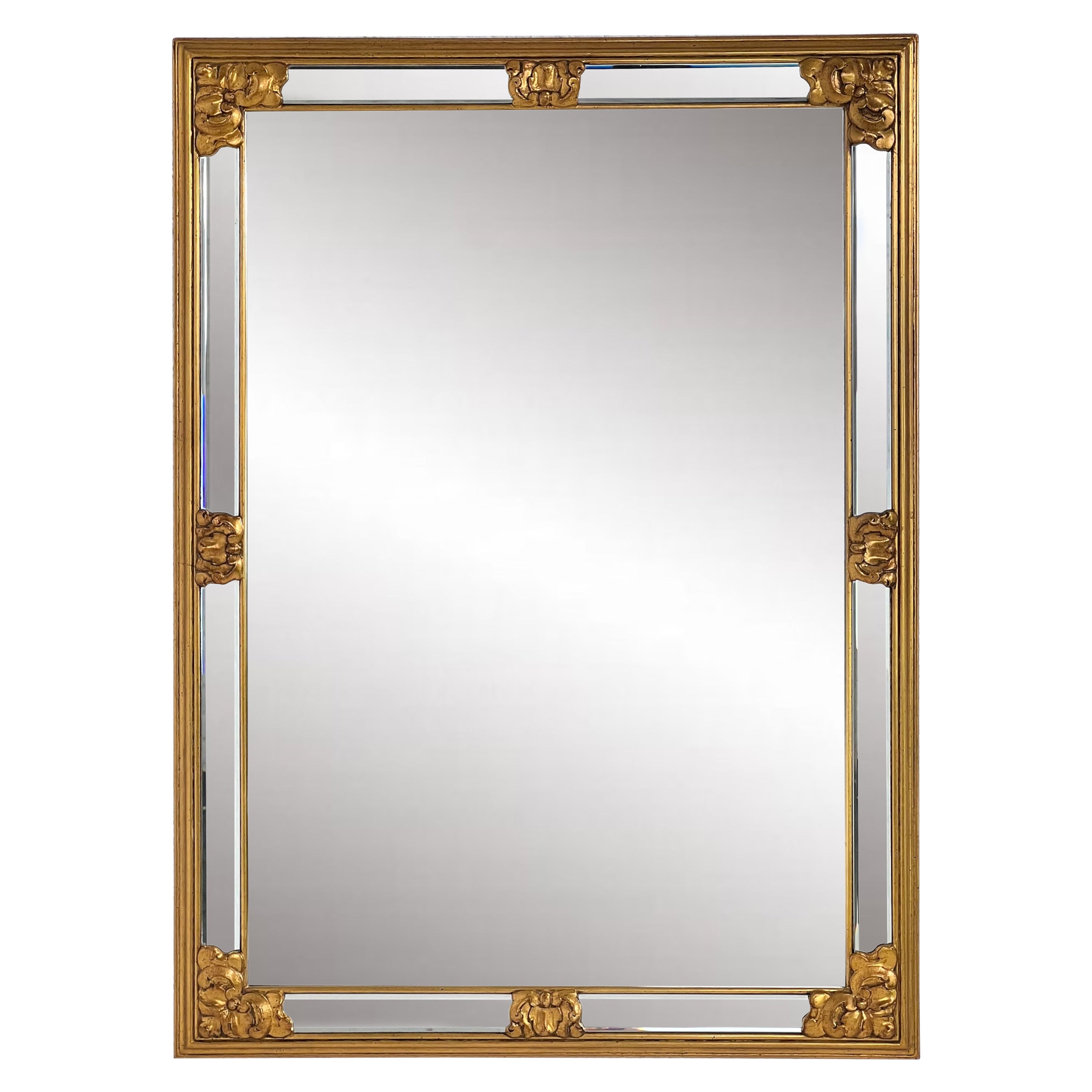 High-Quality Gilded Glazing Bead and Bevelled Large Mirror For Sale