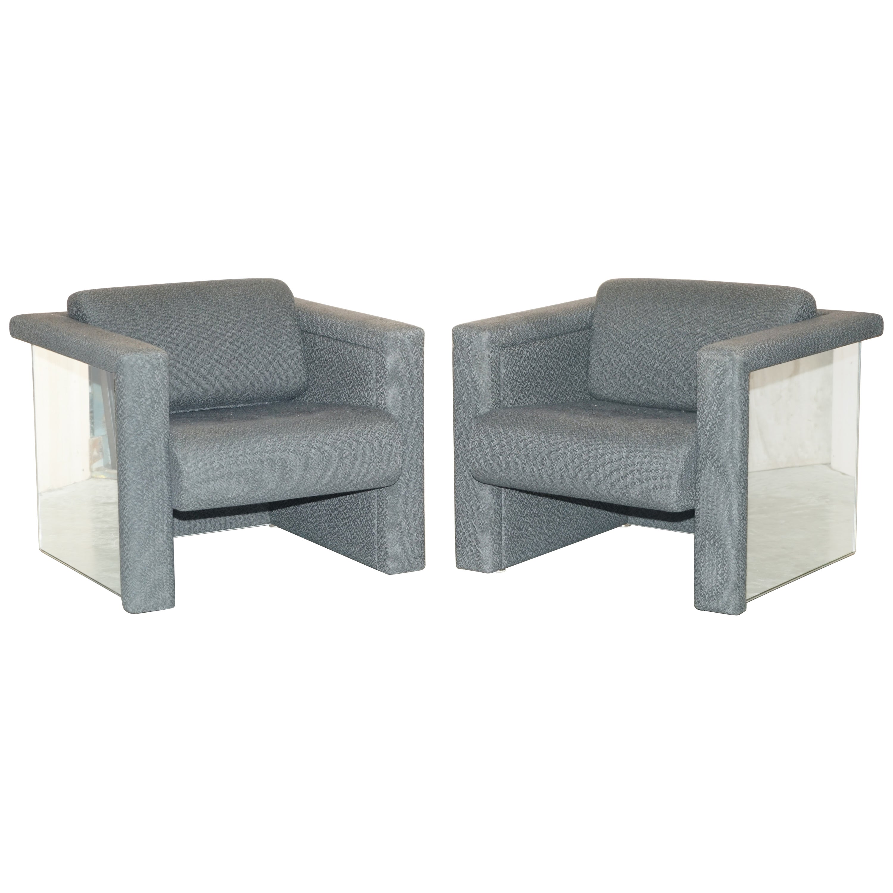 ORIGINAL PAIR OF 1988 TRIX AND ROBERT HAUSSMANN FOR KNOLL MIRRORED ARMCHAIRs For Sale