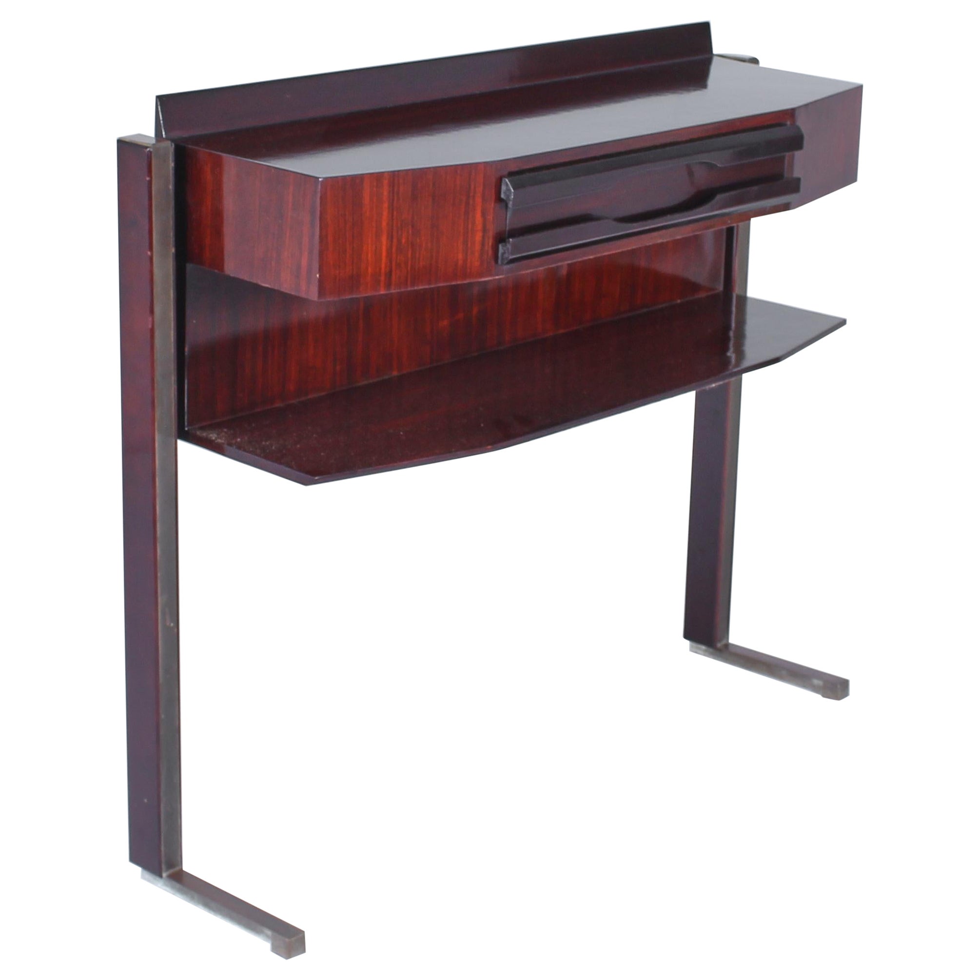Mid-Century Cantù Italian Design Dark Wood and Brass Console Italy 1950s For Sale