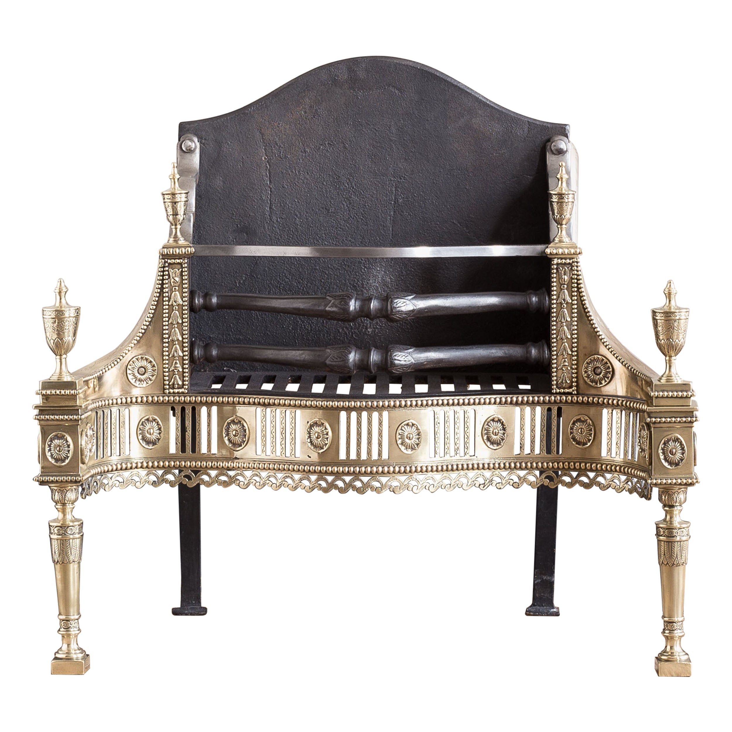 English Neo-Classical Brass and Iron Fire Basket For Sale