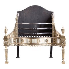 Used English Neo-Classical Brass and Iron Fire Basket