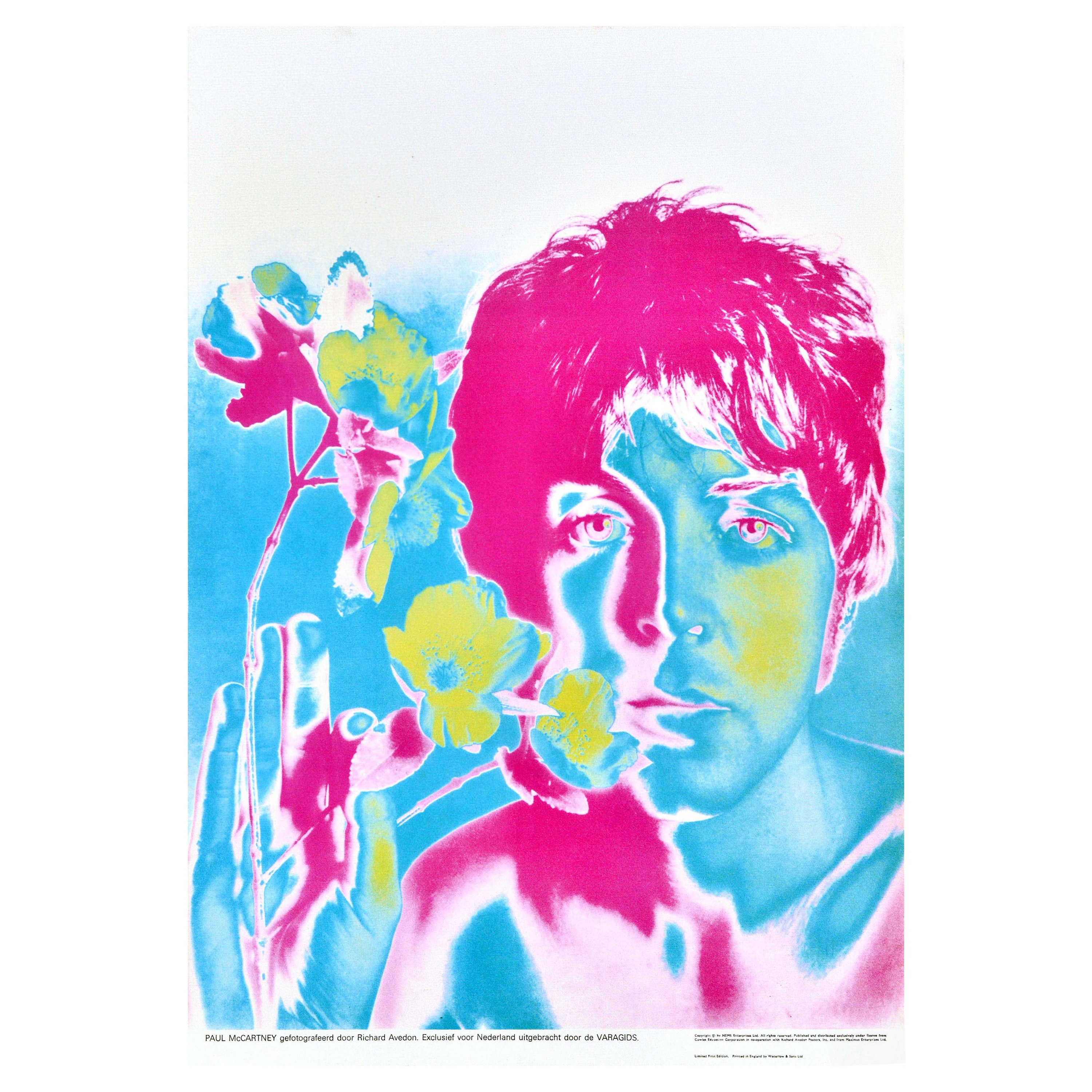 Affiche publicitaire vintage originale des Beatles, Paul McCartney Flower Avedon