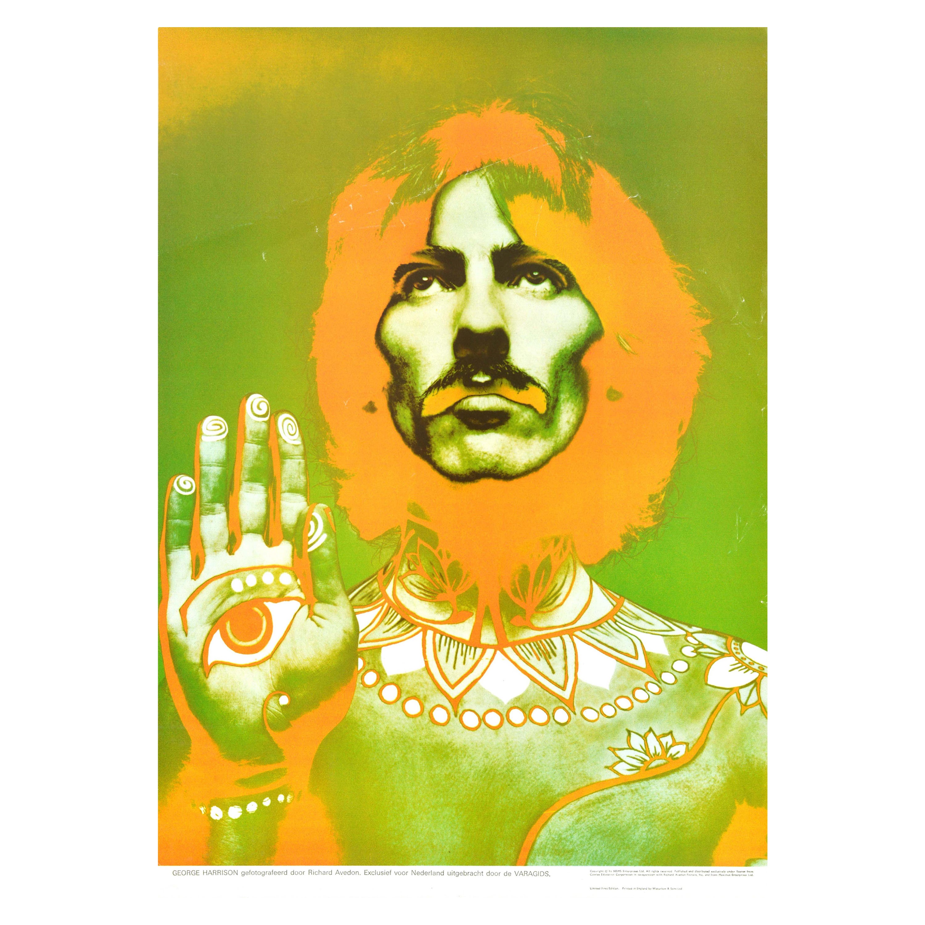 Original Vintage Music Advertising Poster Beatles George Harrison Eye Avedon For Sale