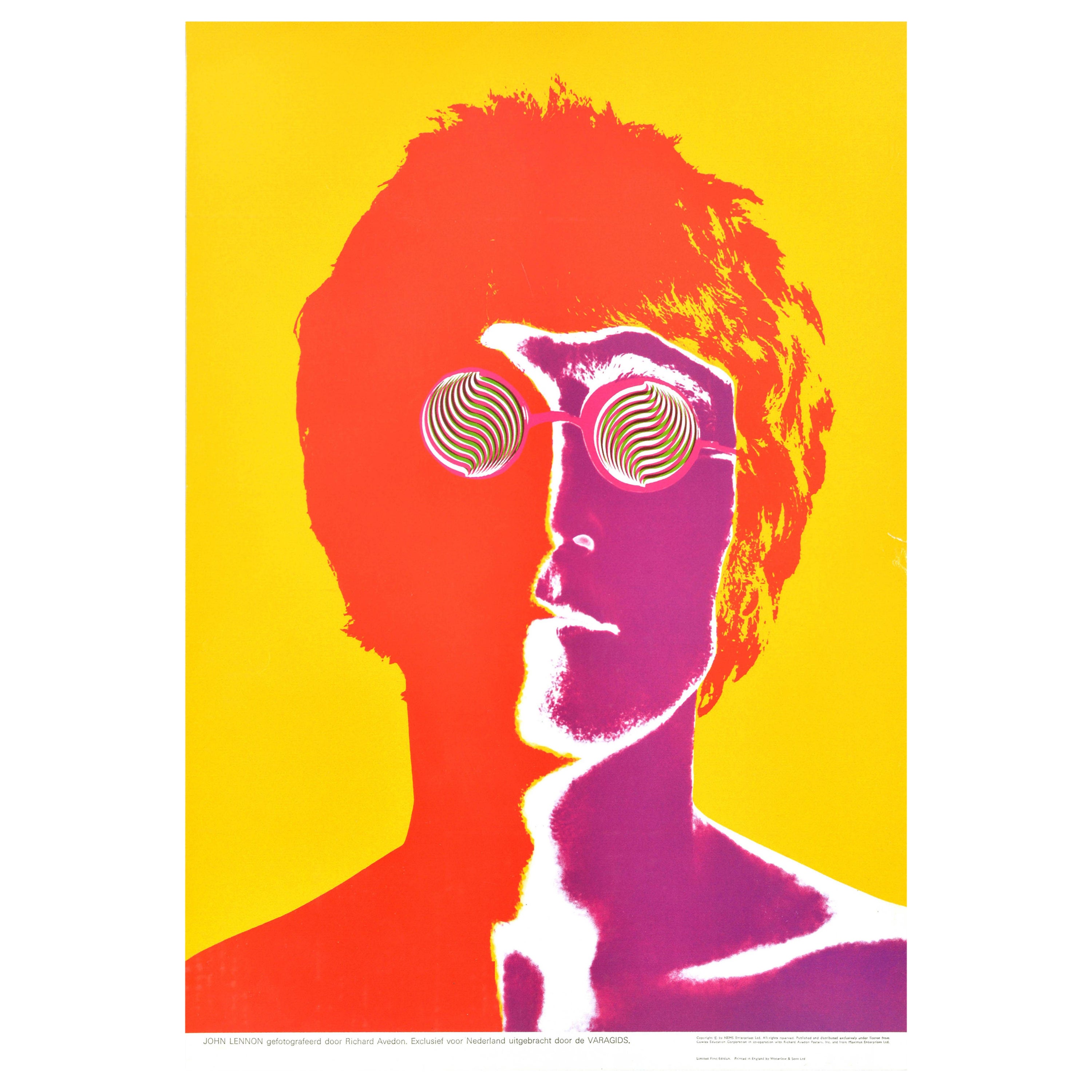 Affiche publicitaire vintage originale des Beatles avec les verres John Lennon d'Avedon