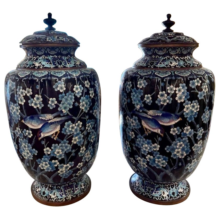 Pair of Large Scale 19th Century Chinese Cloisonne Vases For Sale