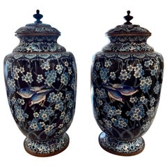 Antique Pair of Large Scale 19th Century Chinese Cloisonne Vases