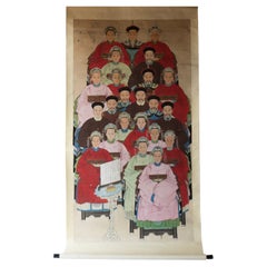 Large Chinese Qing Dynasty Ancestor Portrait Scroll, Antique Original Painting