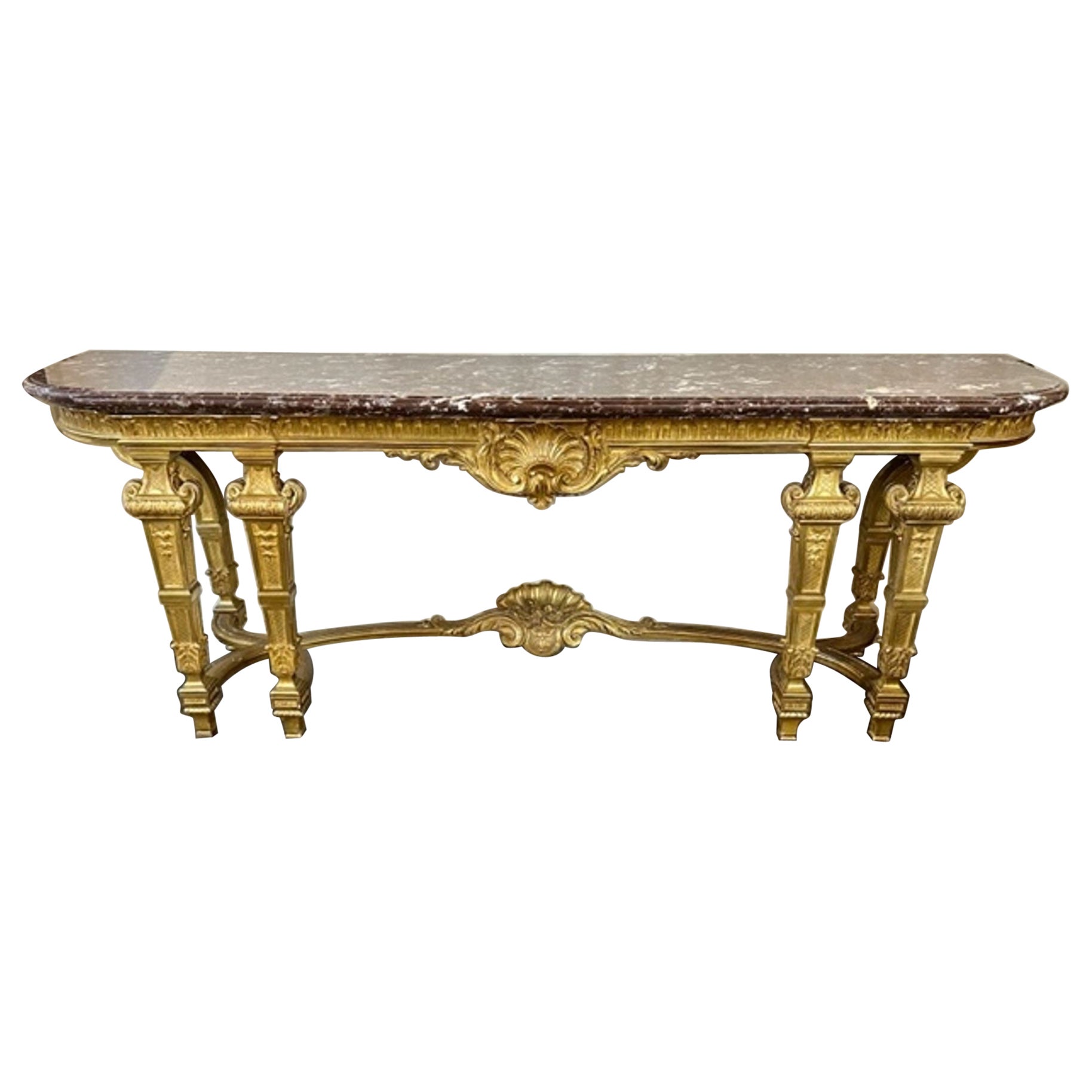 Console en bois doré à grande échelle de style Louis XVI du 19ème siècle français