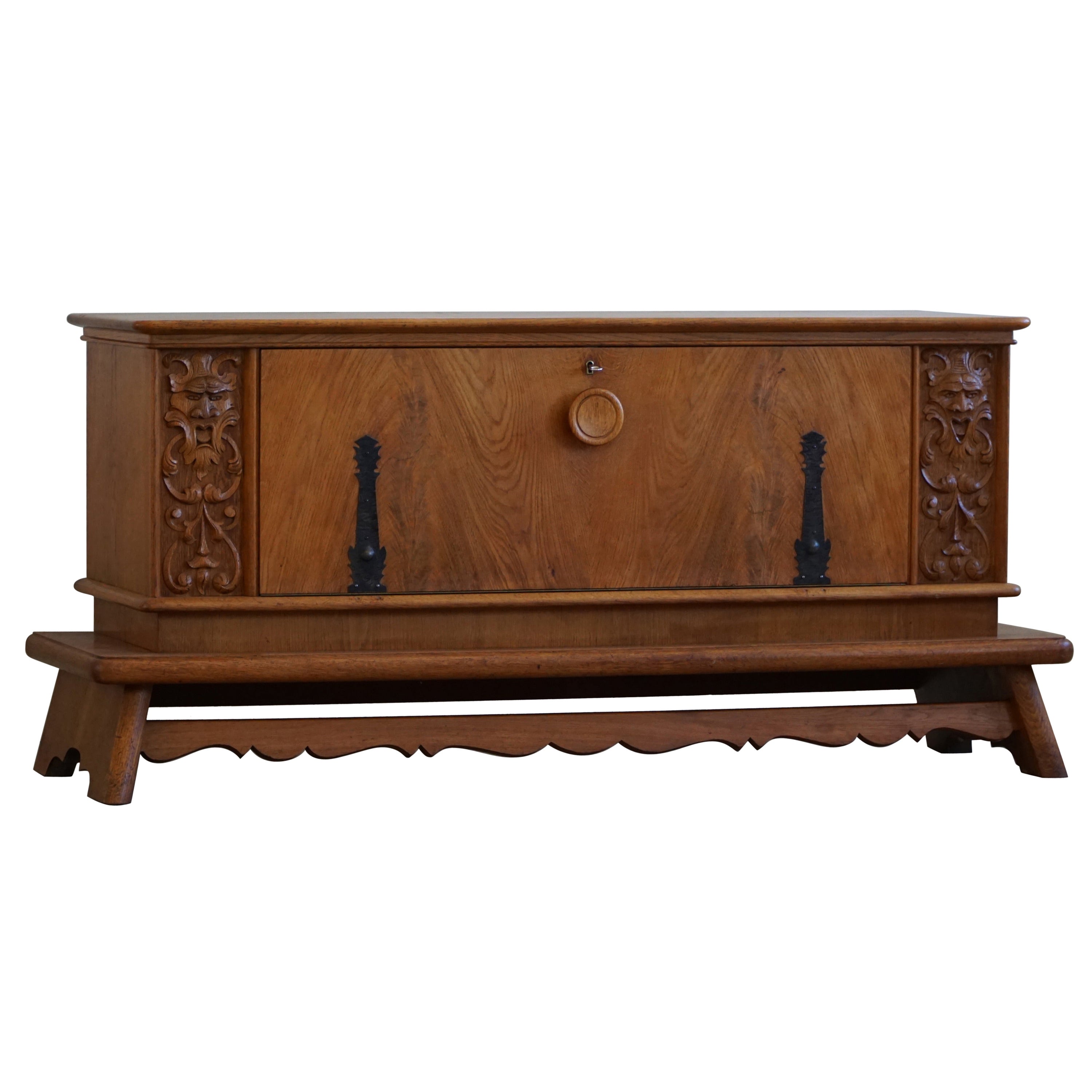 Danish Art Deco Sideboard Credenza in Solid Oak, Early 20th Century For Sale
