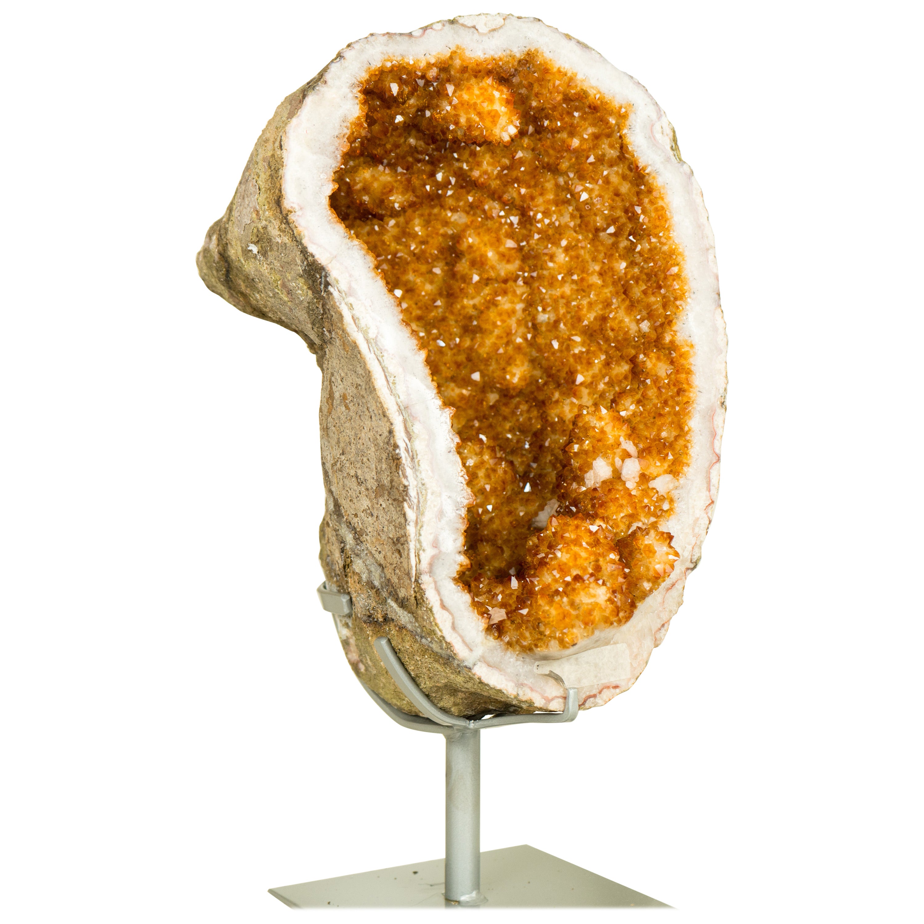 Citrine Geode with Stalactite Flower Formations and Deep Orange Citrine Crystal For Sale