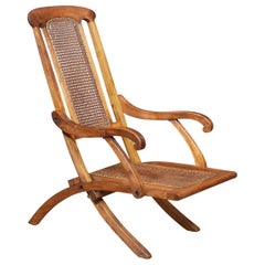 Used Walnut Framed Folding Steamer Deck Chair