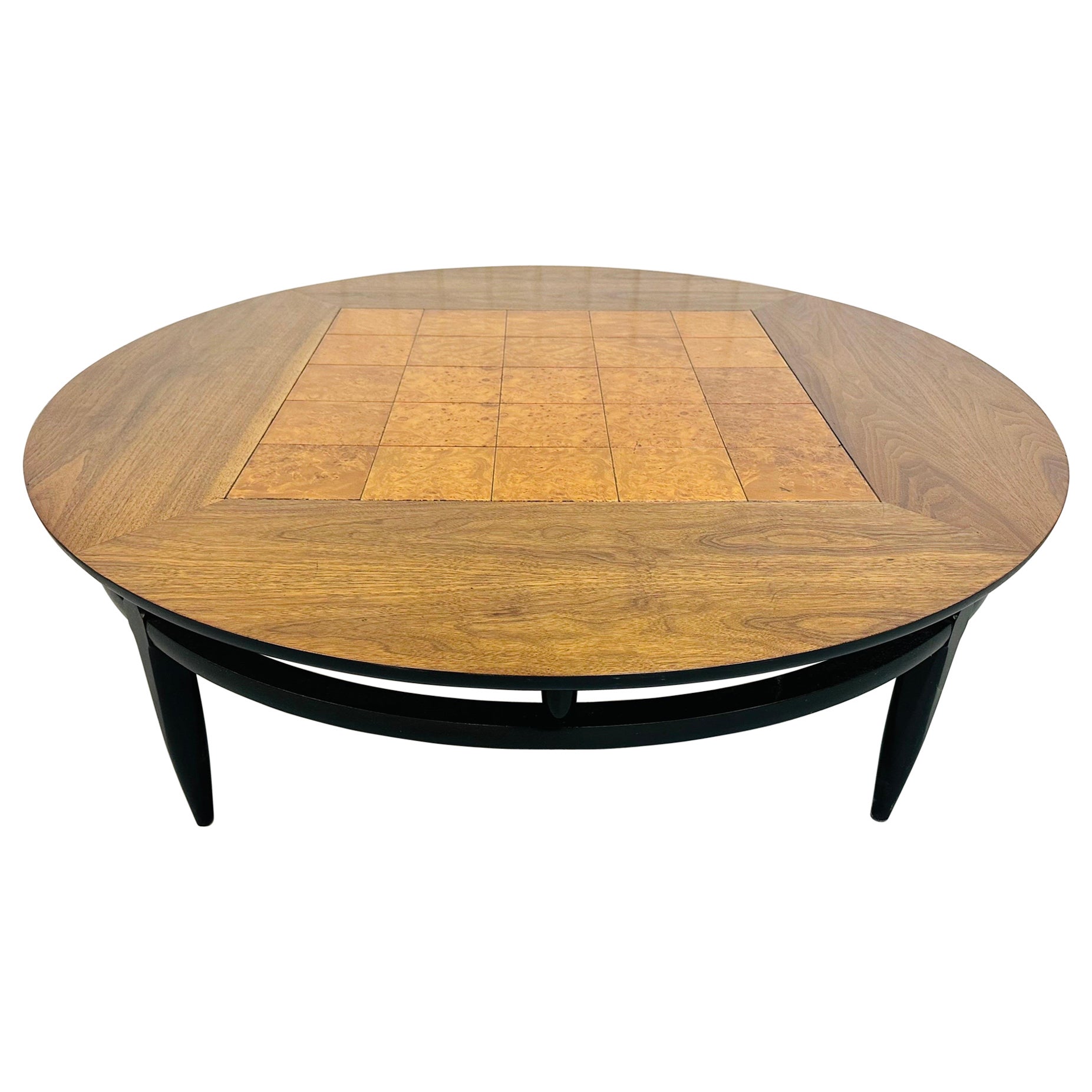 Mid-Century Modern Lane Burled Walnut Round Coffee Table