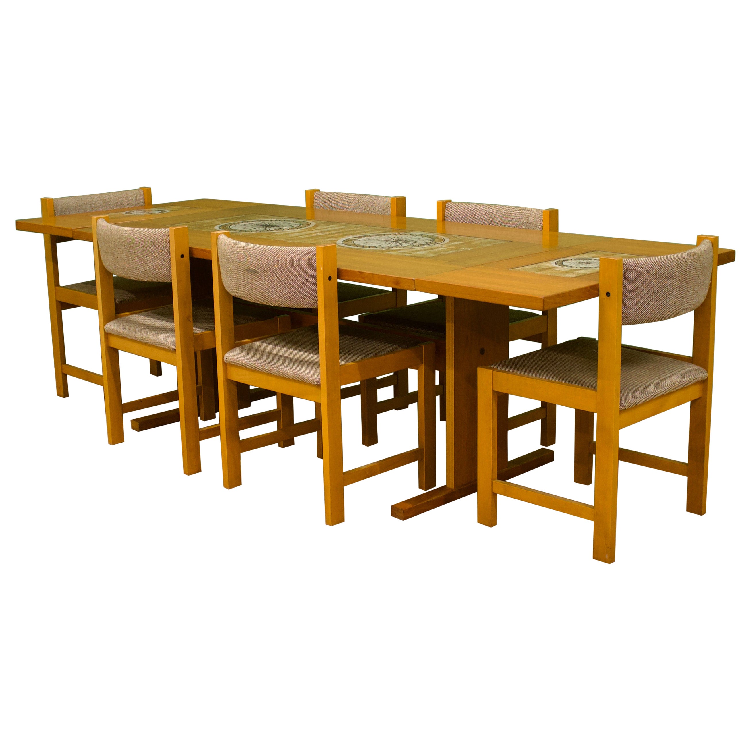 Midcentury Danish Teak Tiled Extendable Dining Table and 6 Dining Chairs by Gan